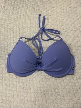 NWOT La Vie En Rose Purple Ribbed Halter Bikini Top